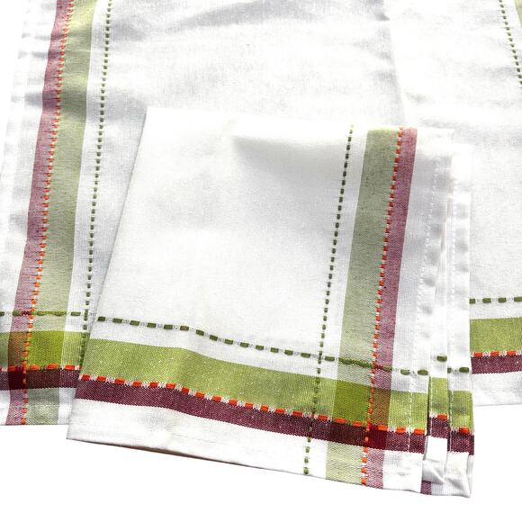 Six Cotton Cloth Napkins Country Cabin Farmhouse casual style cream green red - Picture 2 of 7